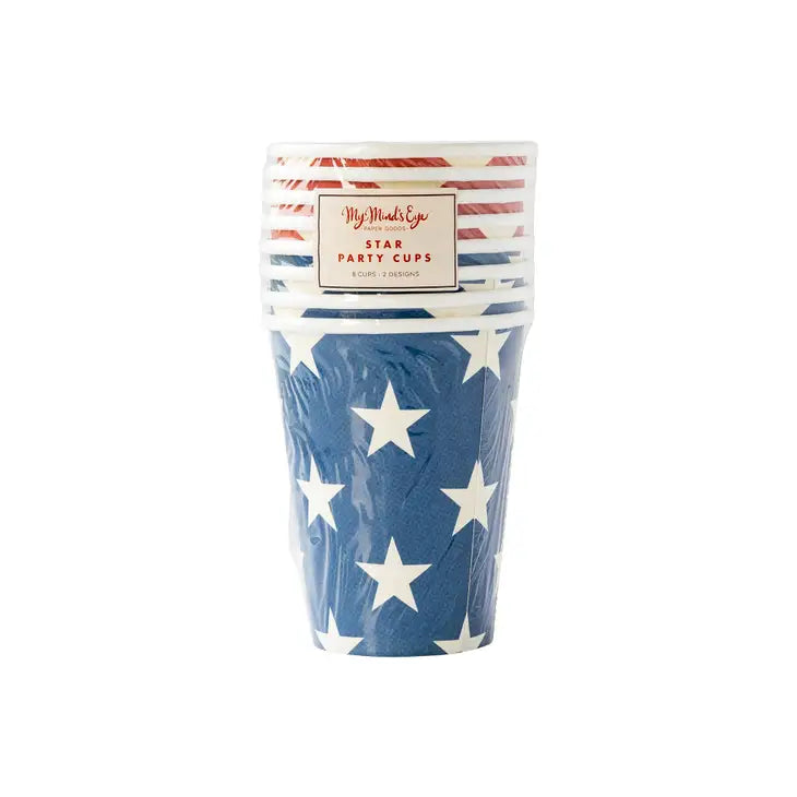 Red and Blue Star Paper Cups - Set of 8
