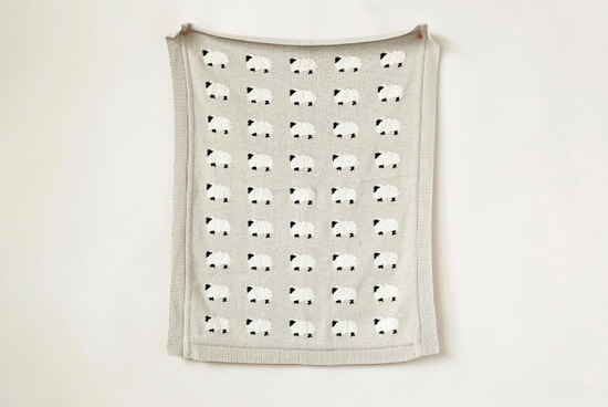Sheep Cotton Knit Baby Blanket Deluxe Border