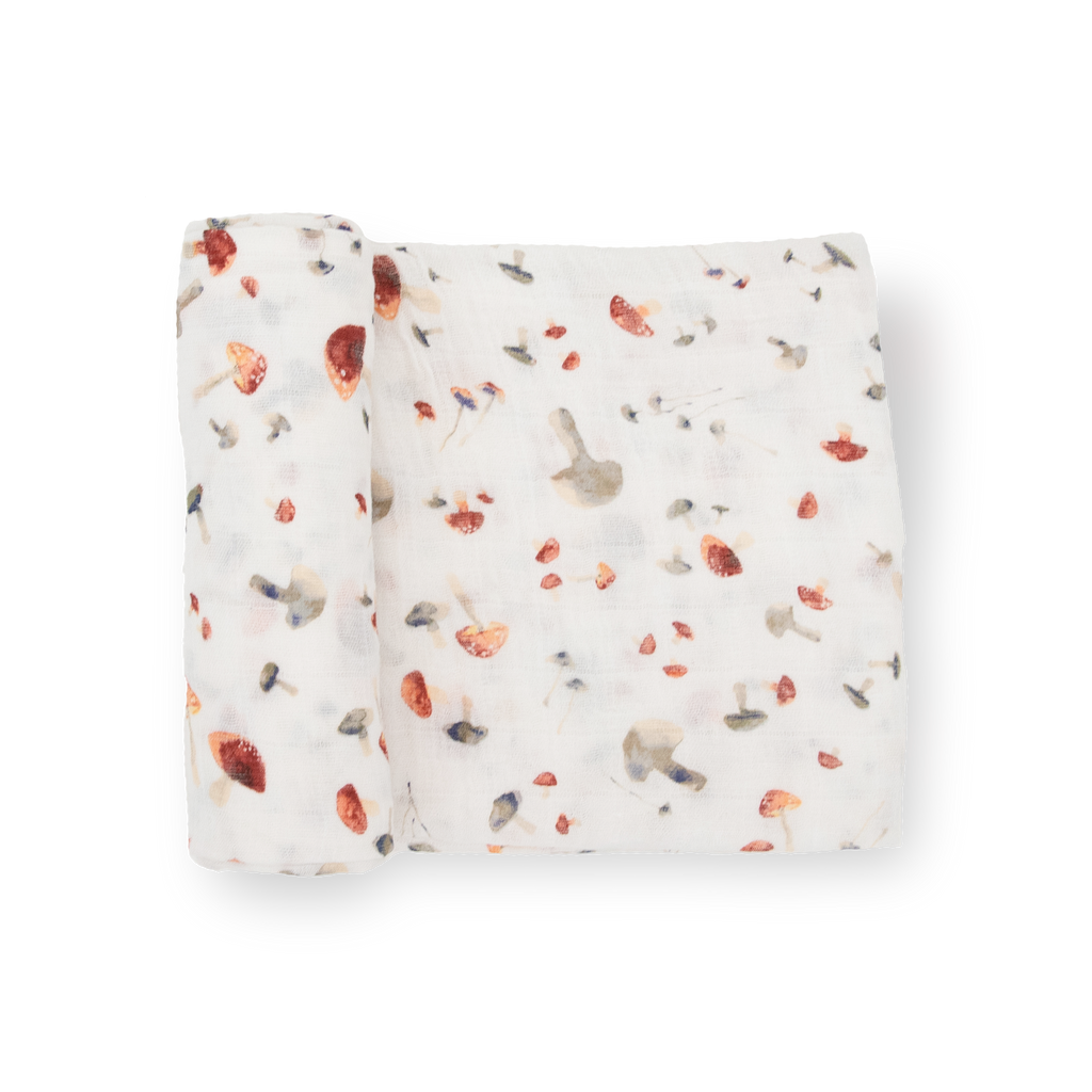 Load image into Gallery viewer, Cotton Muslin Swaddle Blanket - Mushrooms
