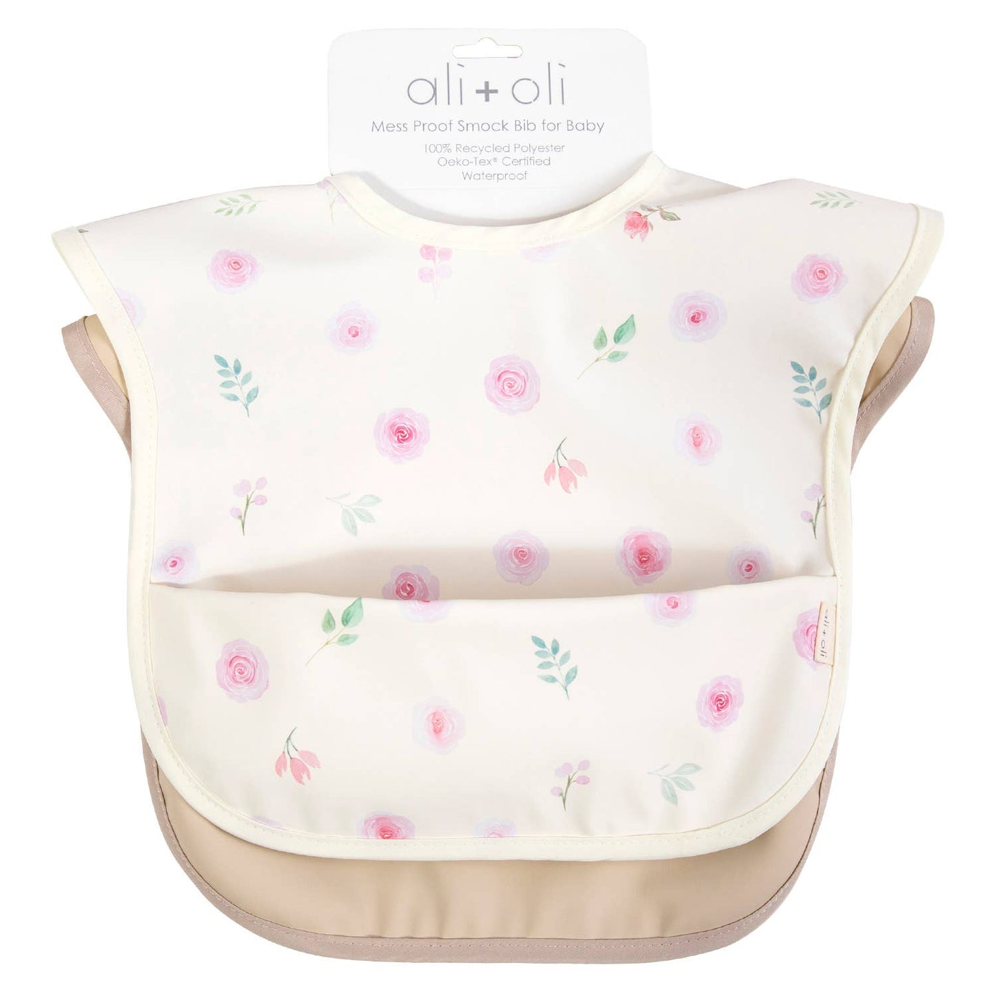 Smock Bib Short Sleeve - Flowers/Sand