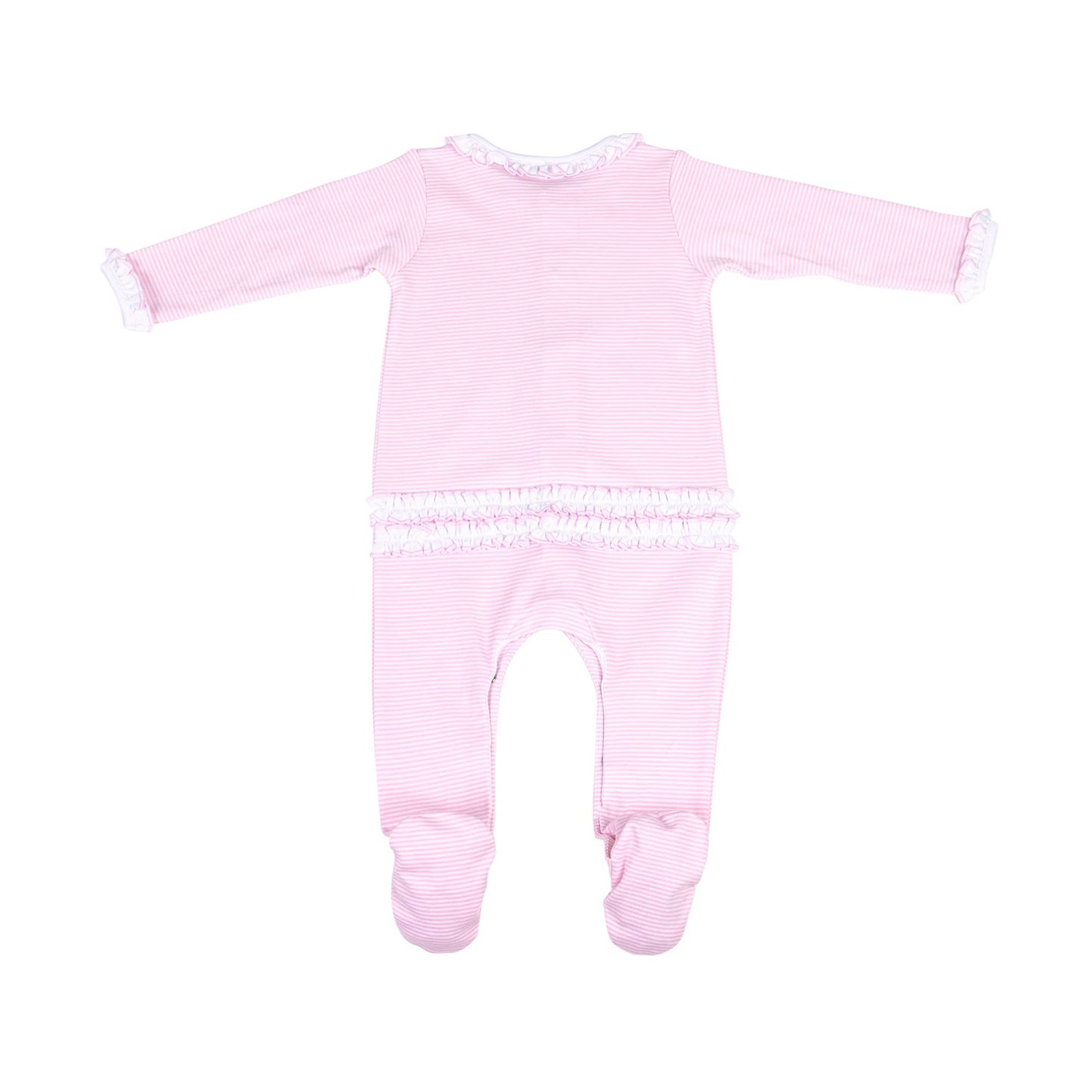 Mini Stripes Ruffle Footie - Pink