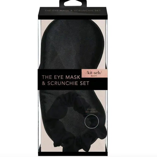Load image into Gallery viewer, Satin Eyemask &amp;amp; Sleep Scrunchie Set - Black
