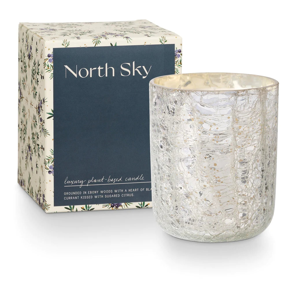 Load image into Gallery viewer, North Sky Small Boxed Crackle Glass Candle
