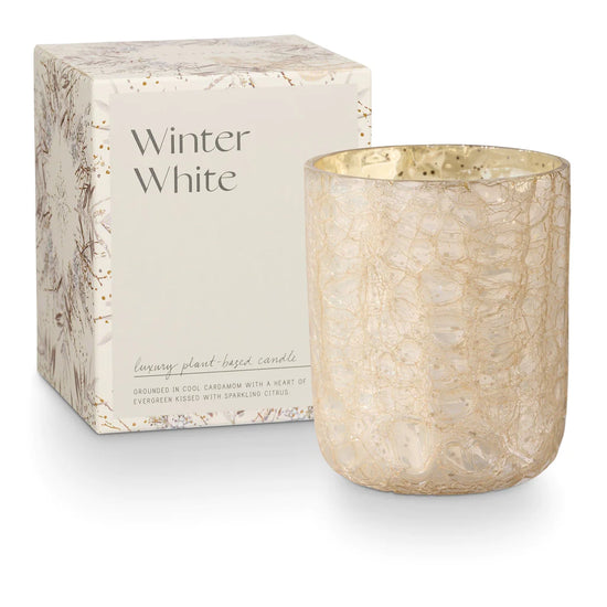 Winter White Small Boxed Crackle Glass Candle
