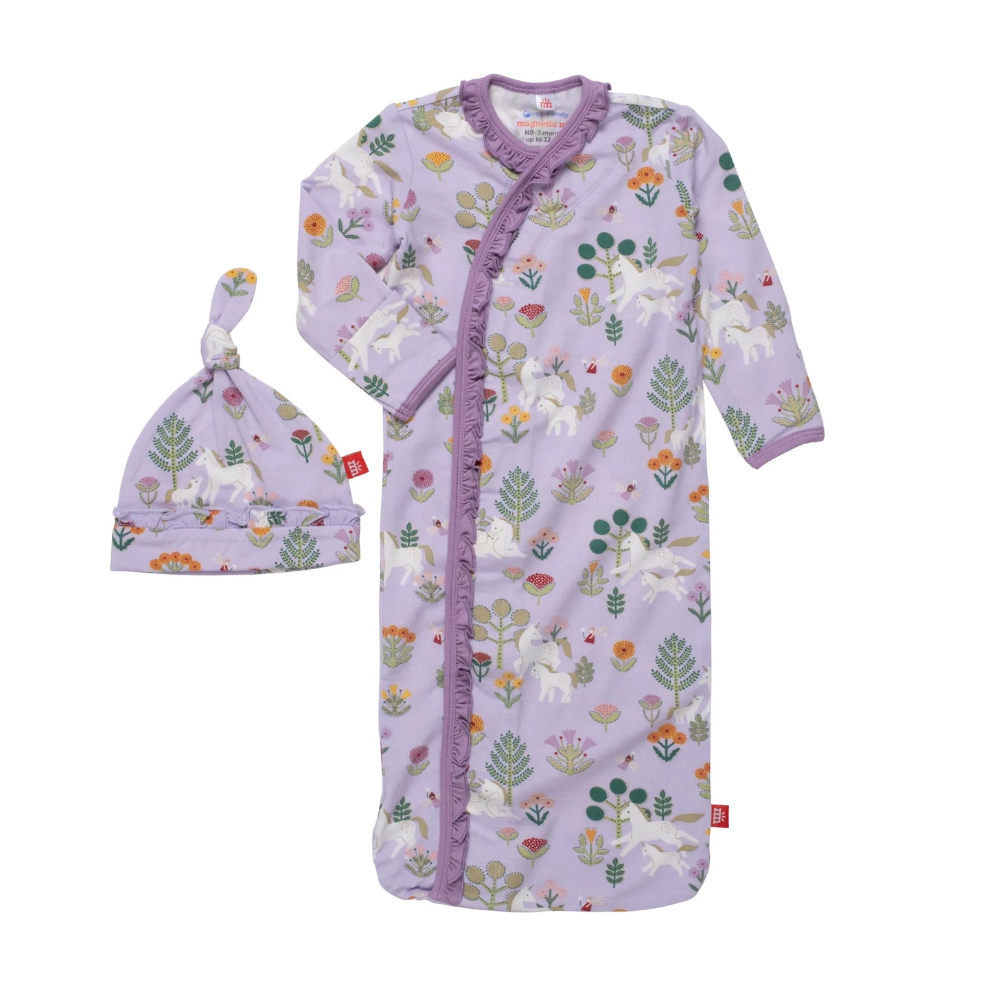 Load image into Gallery viewer, Folk Magic Modal Magnetic Cozy Sleeper Gown + Hat Set
