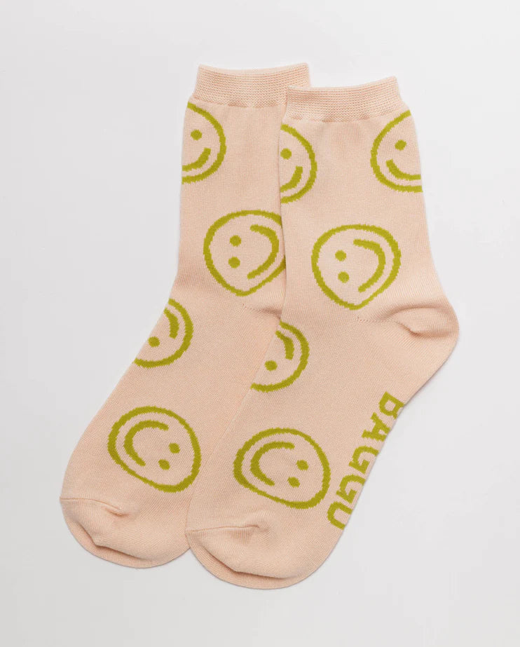 Load image into Gallery viewer, Crew Sock - Light Pink Happy
