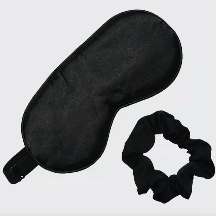 Load image into Gallery viewer, Satin Eyemask &amp;amp; Sleep Scrunchie Set - Black
