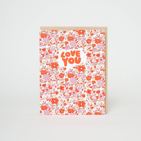 Love You Calico Flowers Card