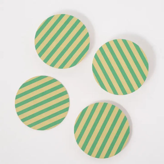 Verde Green and Lime Striped Coaster - Set of 4