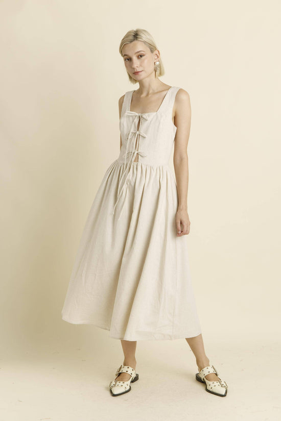 Linen Midi Dress with Ties