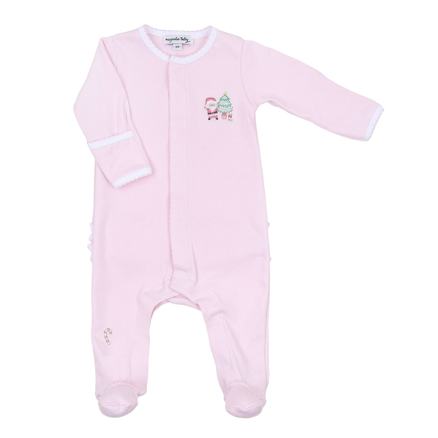 Sweet Little Christmas Pink Emb Ruffle Footie