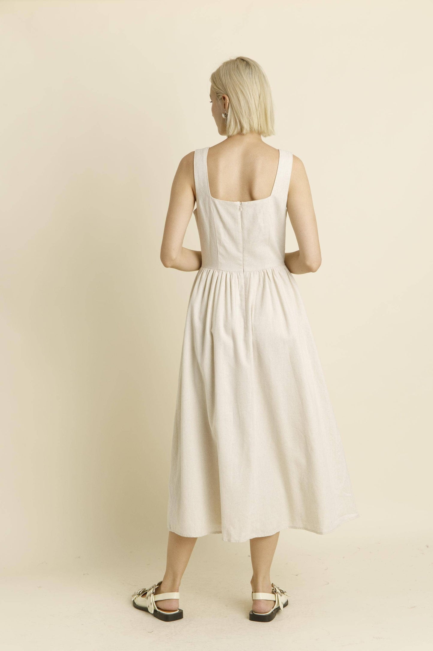 Linen Midi Dress with Ties