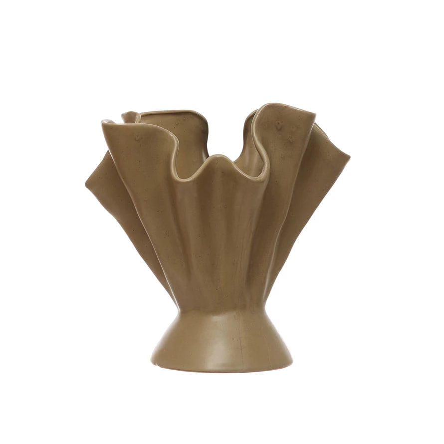 Sage Stoneware Ruffled Vase