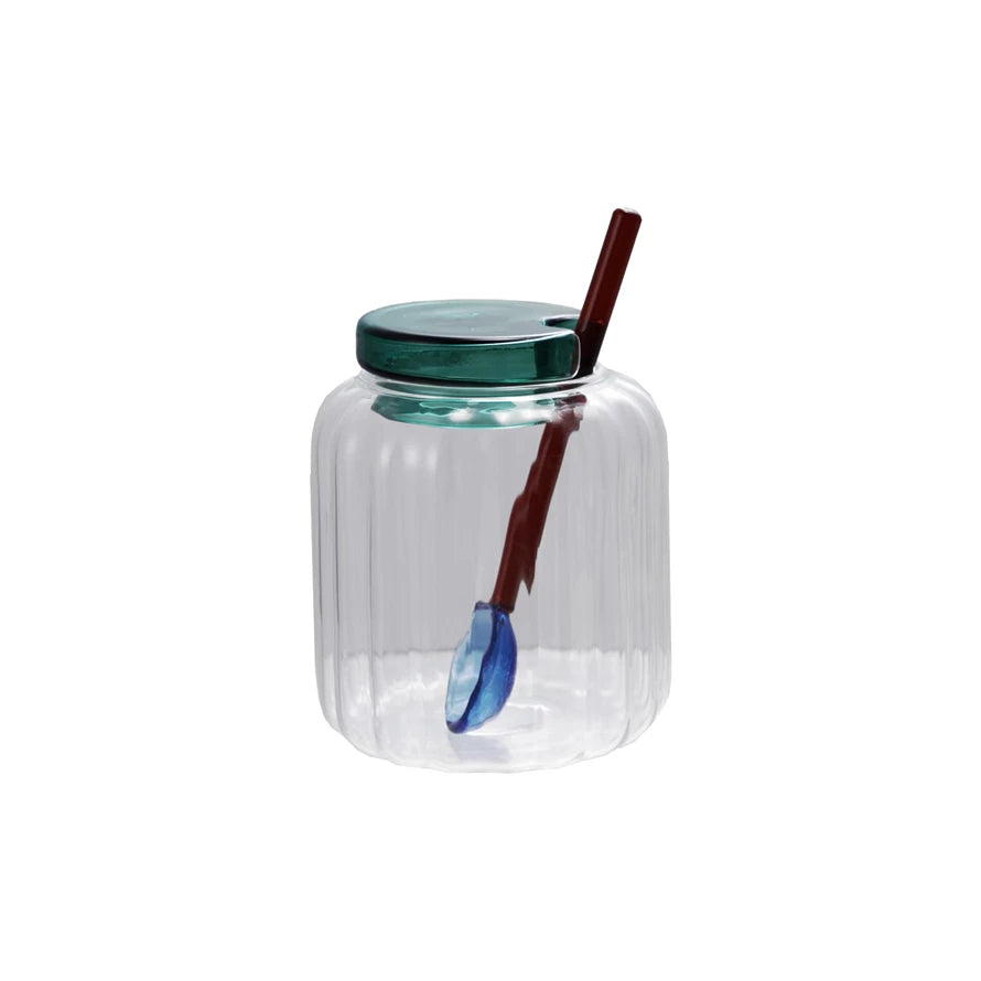 Pleated Glass Jar with Lid & Spoon