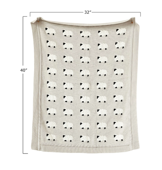 Load image into Gallery viewer, Sheep Cotton Knit Baby Blanket Deluxe Border
