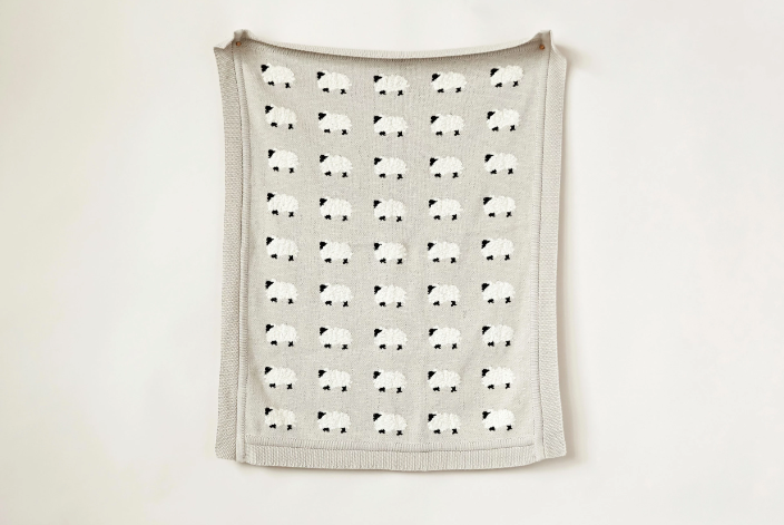Sheep Cotton Knit Baby Blanket Deluxe Border