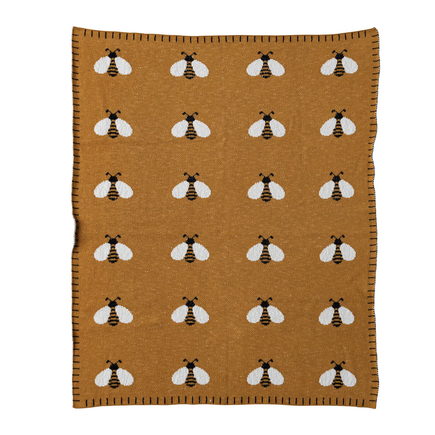 Bee Cotton Knit Blanket - Mustard