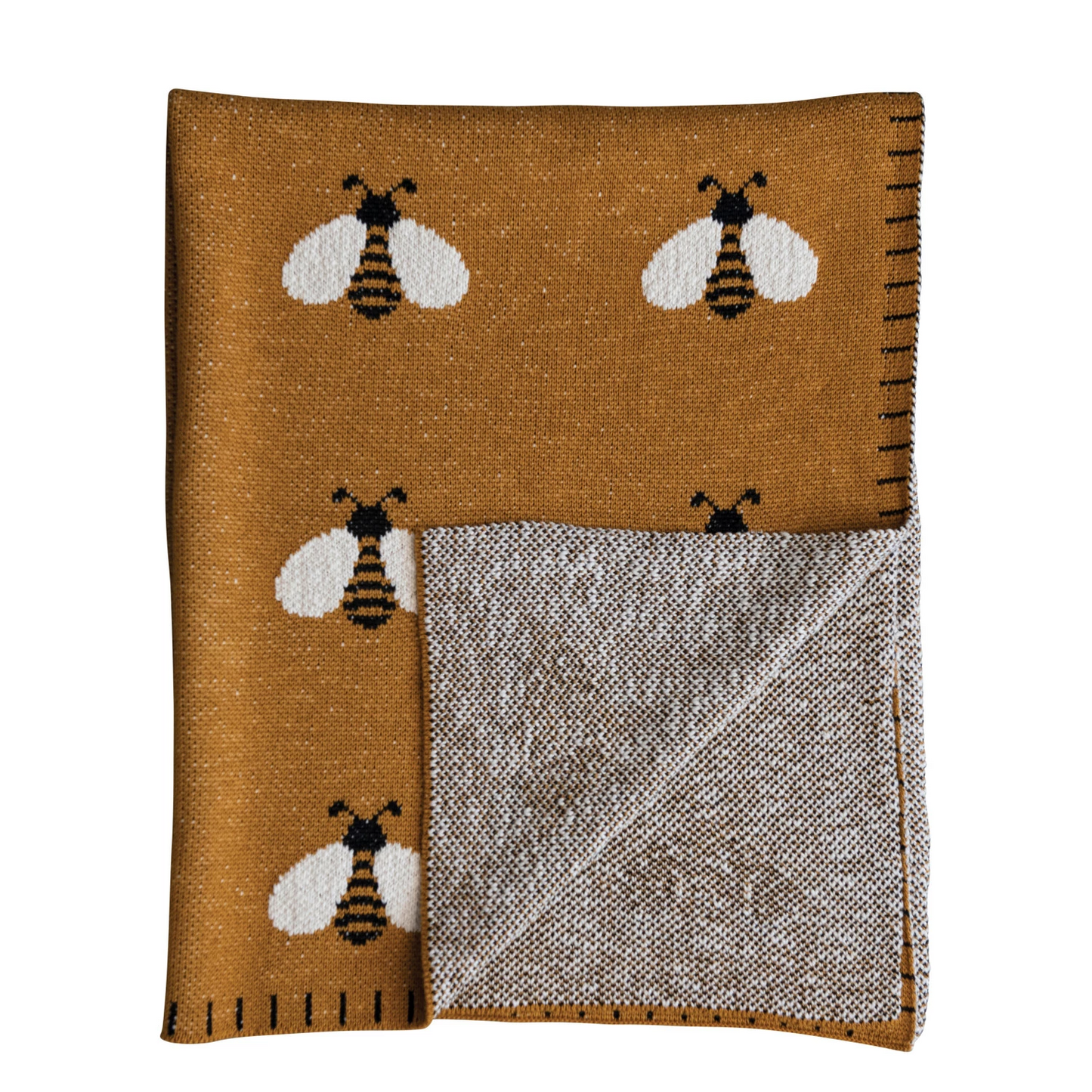Bee Cotton Knit Blanket - Mustard