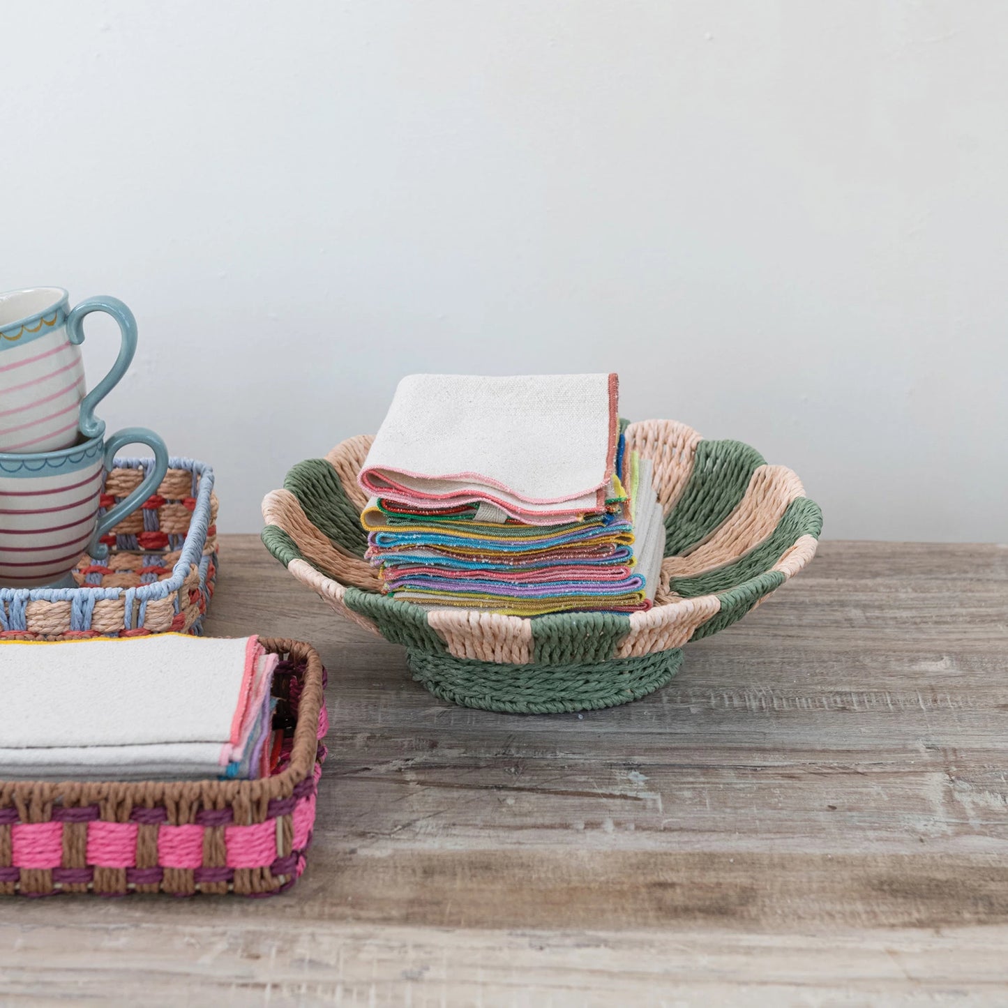 Striped Scalloped Footed Bowl