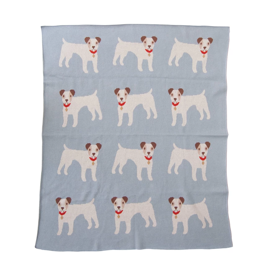 Cotton Knit Baby Blanket with Dogs