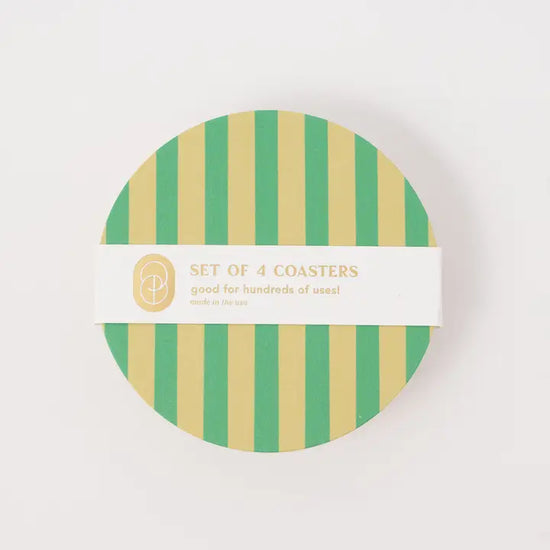 Verde Green and Lime Striped Coaster - Set of 4