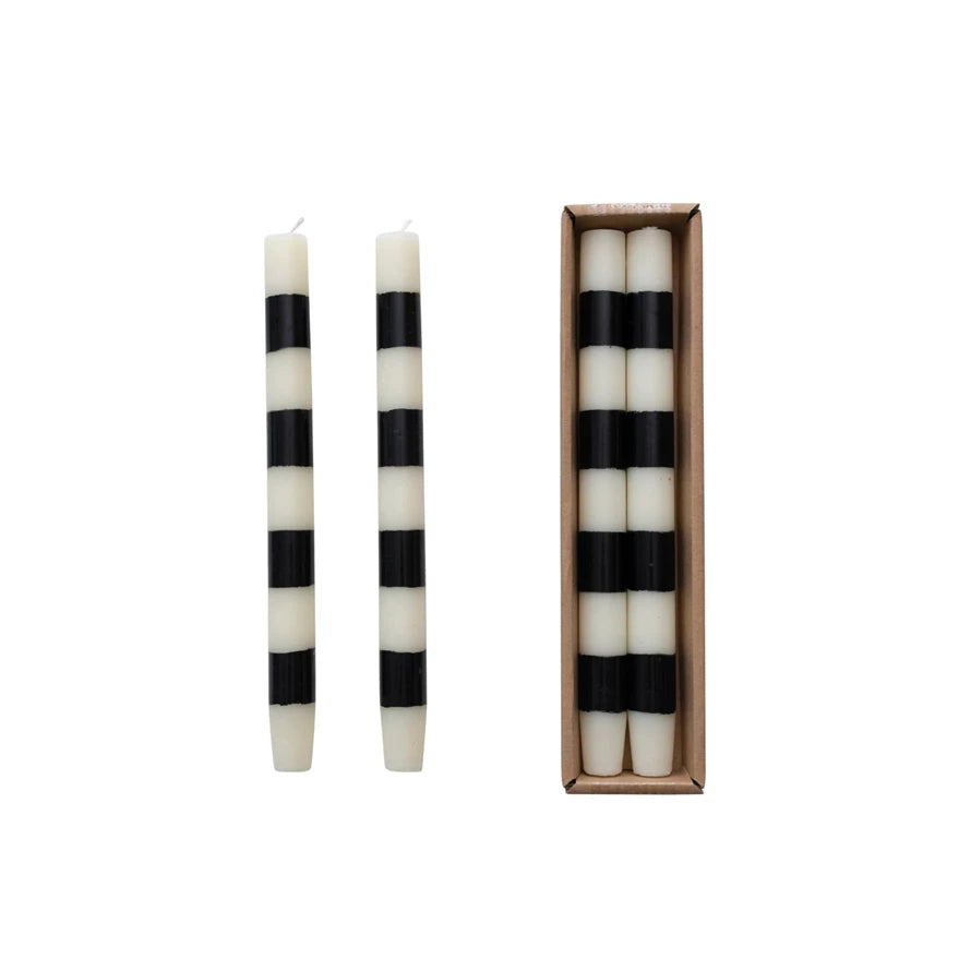 Black and White Striped Taper Candles