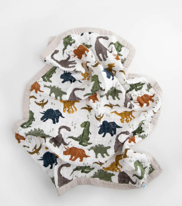 Cotton Muslin Baby Quilt - Dino  Friends
