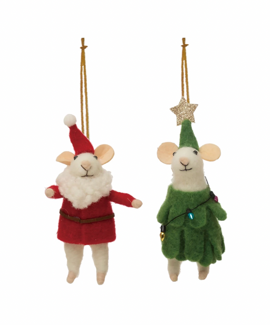 Load image into Gallery viewer, Wool Felt Santa Mouse Ornament
